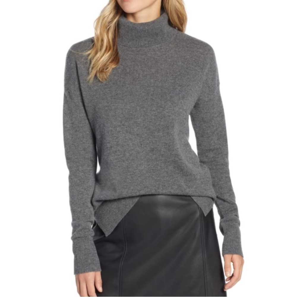 Halogen 100% Cashmere Classic Gray Turtleneck Warm Soft Sweater